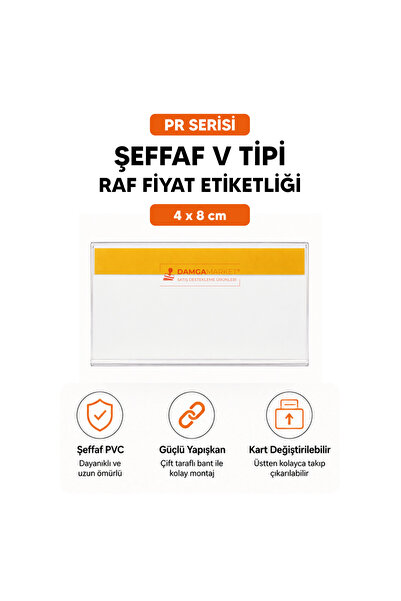 DamgaMarket Pvc Yapışkanlı V Tipi Raf Fiyat Etiketliği 4 Cm X 8 Cm - 100'lü P...