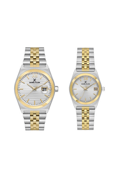 Daniel Klein Pair Silver and Gold Stainless Steel Watch for Couple DK.1.14283-3