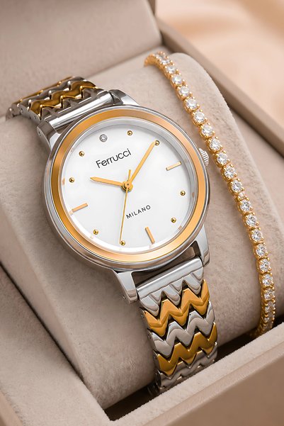 Ferrucci Silver&Rose Gold Steel Band & Stylish Design, Women's Wristwatch, 3Atm Water Resistant Sdfer153
