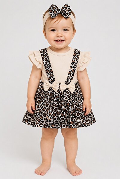 Baby Girl Leopard Pattern Bandana Badili Dress Set Ruffle Sleeve Cotton Summer Set 0-12 Months