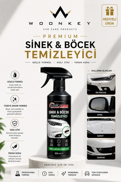 woonkey Sinek ve Böcek Temizleyici Güçlü Böcek Kalıntısı Temizleyici Araç Kap...
