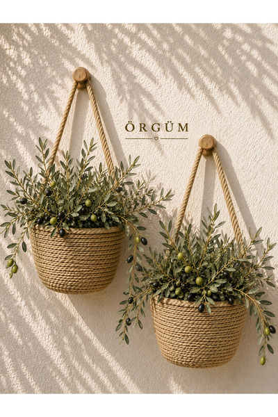 ÖRGÜM Sepet 2'Li Dekoratif Mini Sepet Çiçek Organizeri 10x12 cm BİTKİLER VE A...