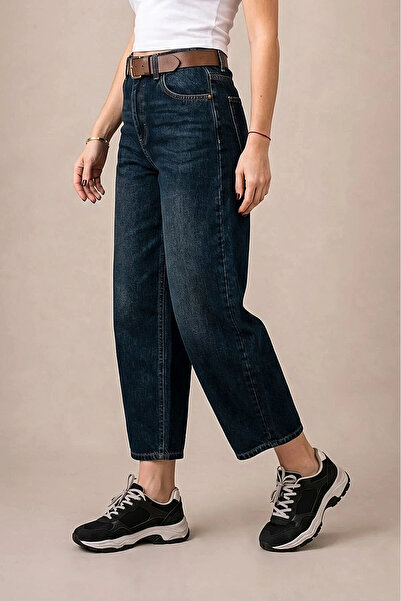 Genel Markalar Kadın Yeşil Tint Yüksek Bel Bilek Boy Baggy Jean Kot Pantolon ...