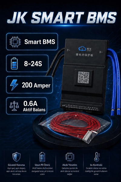 BMS JK Smart 8-24S 200A Bluetooth Akıllı Batarya Koruma Kartı
