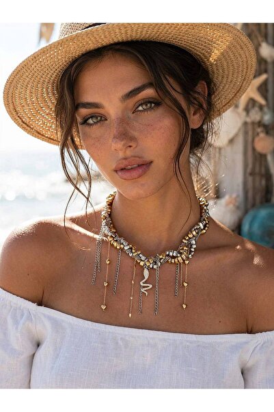 Luxiva choker çelik çift renkli özel tasarım trend kadın kolye