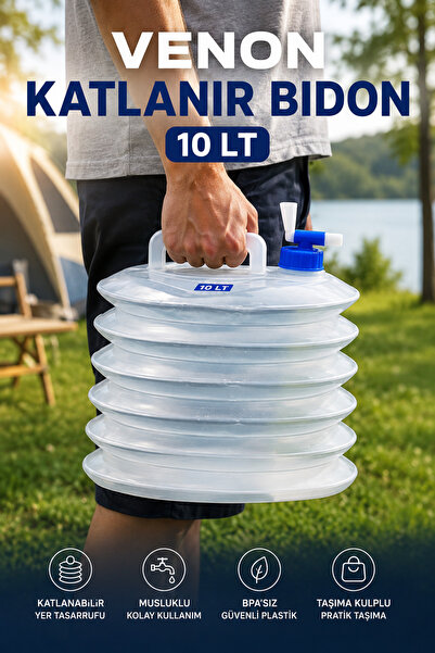 VENON Katlanabilir Akordiyon Su Bidonu 10 Litre >> Çok Amaçlı Kamp Piknik Içi...