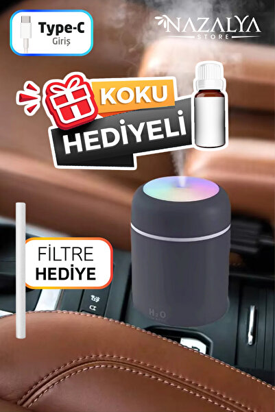 300ml Araç Içi Usb Kablolu Oto Kokusu Hava Nemlendirici Gri- Koku Hediyeli