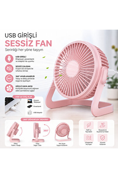 SPRANGE Masa Üstü Klima USB Girişli Sessiz Taşınabilir Mini Fan USB Vantilatö...