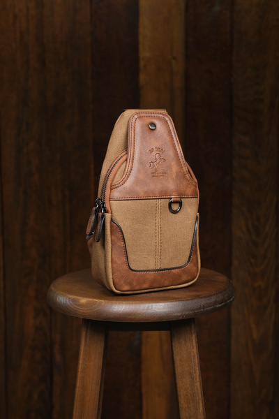 en deri Tan Canvas Men's Shoulder Bag - Casual Crossbody Messenger Bag