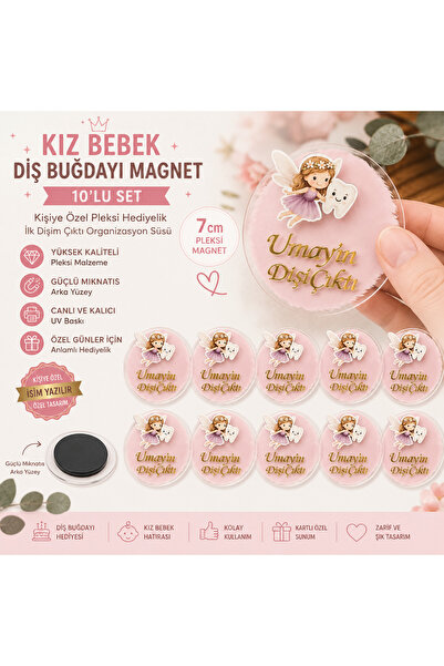 Pass Pano Kız Bebek Diş Buğdayı Magnet 10’lu Set | Pleksi Kişiye Özel İlk Diş...