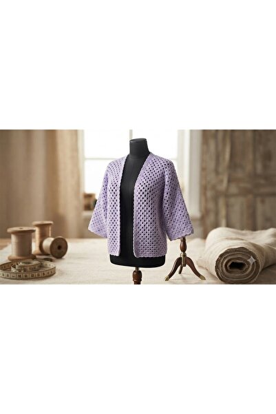 eL&Ma Design El Örgüsü Etnik Otantik Lila Altıgen Hırka