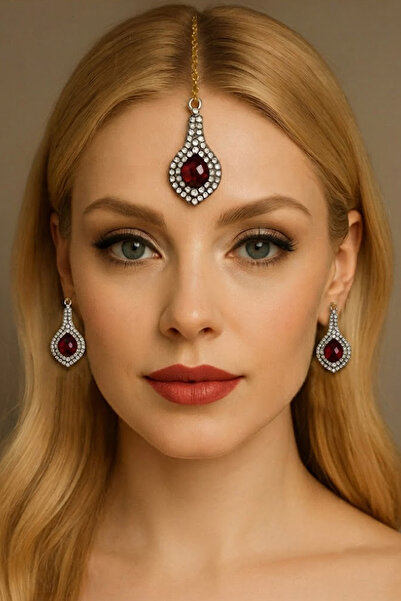 Kaftan Collection Indian Earrings and Forehead Accessory Set