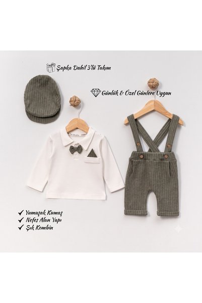 genybaby Baby Boy Salopet Set with Hat and Bow Tie, 3-Piece Combination