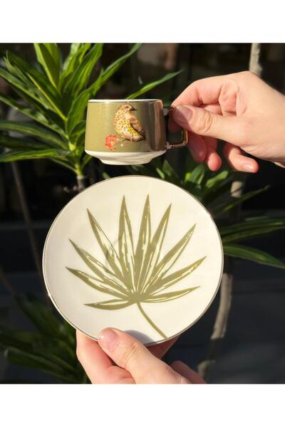 Onedekor 6'lı Porselen Kahve Fincanı Bird Green