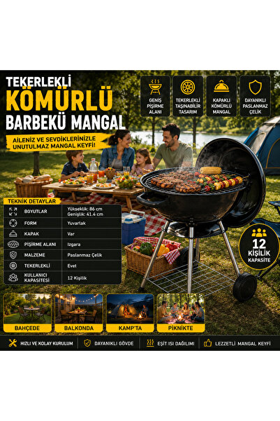 Altınkayaticaret BÜYÜK BOY MANGAL BARBEKÜ 12 KİŞİLİK 41,4 CM ÇAPINDA 86 CM YÜ...