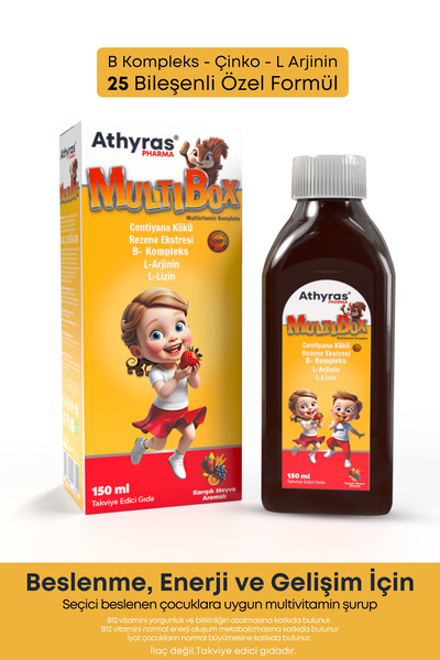 Athyras Pharma MultiBox Çocuk Multivitamin Şurubu 150 ml - C, D3, B12, Çinko ...
