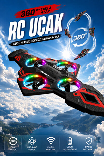 Zineets RC Uçak Drone Oyuncak 2.4GHz Uzaktan Kumandalı 360° Takla Atan LED Iş...