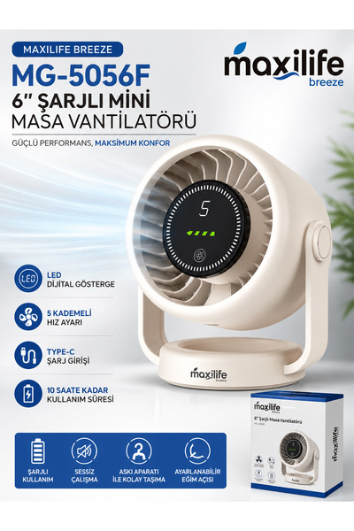 Maxilife 6” Akıllı Turbo Taşınabilir Mini Vantilatör