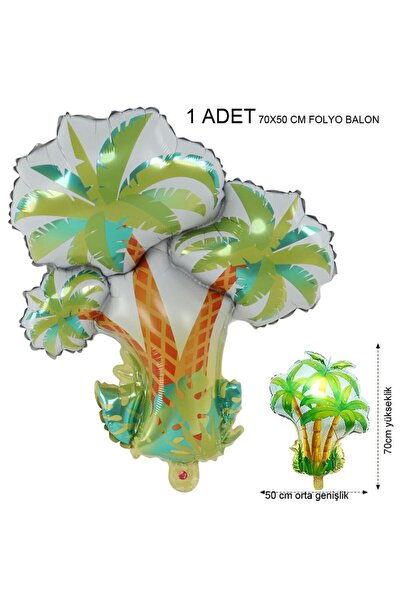 partidolu Hawaii Coconut Hindistan Cevizi Ağacı Şeklinde Folyo Balon 70x50 cm...