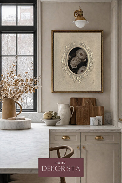 HOME DEKORİSTA Vintage ÇERÇEVELİ, CAMSIZ Romantik Çiçek Tablo, Gold Varak Kla...