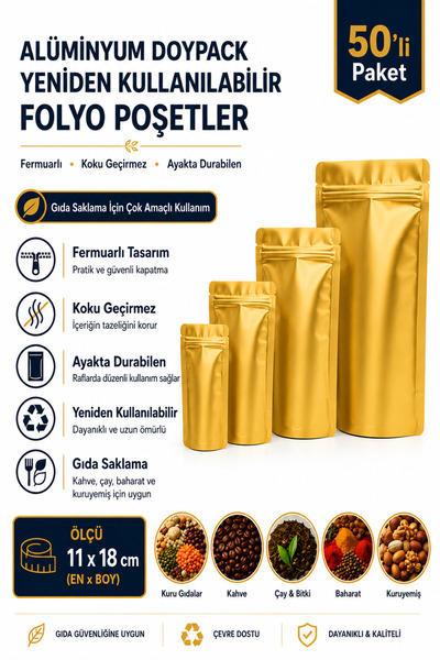 DOYPACK Aluminum Reusable Foil Packaging – 50-Piece Doypack, Odor-Proof, Stan...