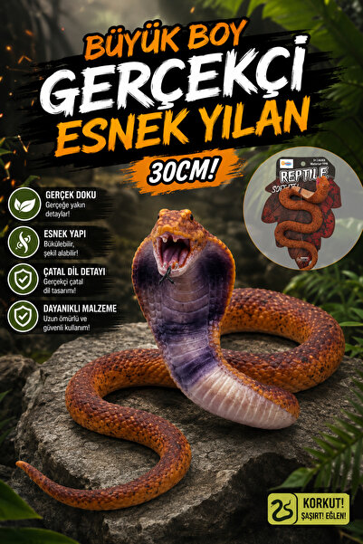 craftivio Gerçekçi Büyük Boy Esnek Oyuncak Yılan 30 cm Çıngıraklı Yılan Figür...