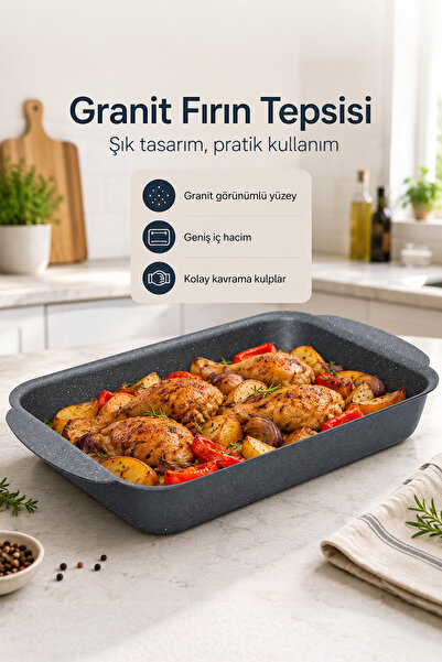 FİTHOME 25x35 CM DÖKÜM GRANİT YANMAZ YAPIŞMAZ FIRIN TEPSİSİ