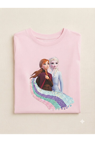 SAYDAMODA Elsa & Anna Baskılı Pullu T-shirt