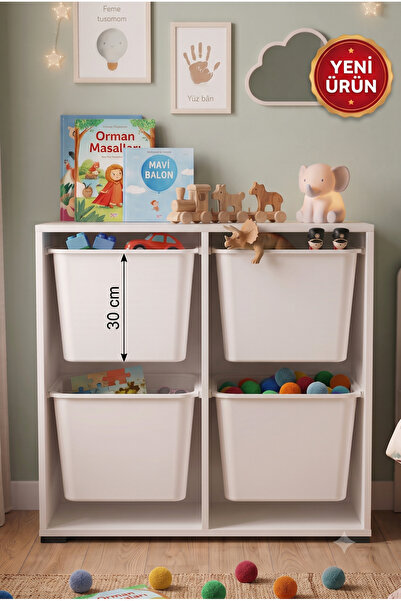 decosense 4 Adet Ultra Büyük Çekmeceli 86 cm Beyaz Çocuk Odası Oyuncak Dolabı...