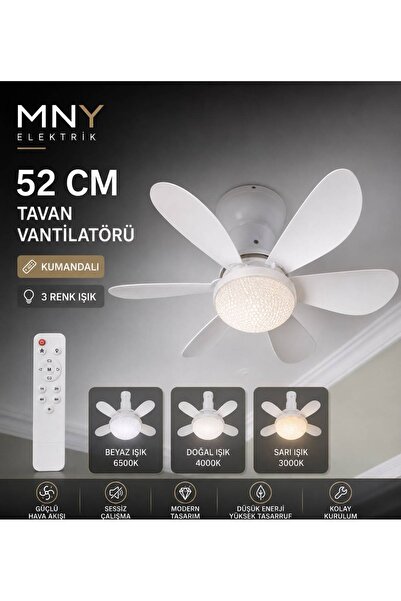 mny elektrik Tavan Vantilatörü 6 kanat Sessiz 3 Renk Işık Özelligi Uzaktan Ku...
