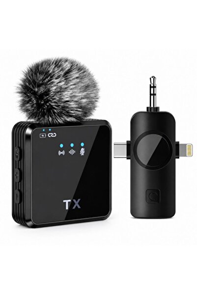 schitec 3in1 Type-C Lightning 3.5mm Çıkışlı İkili Kablosuz HD Wireless Yaka M...