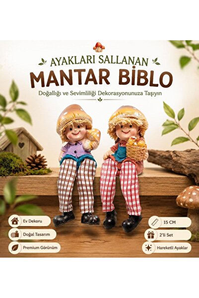 e-life shop Ayakları Sallanan Mantar Biblo 2'li Set Dekoratif Ev Ofis Masa Ra...