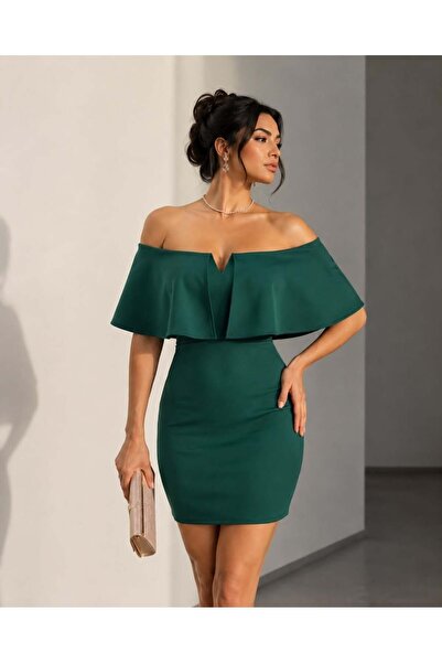 Modafeminen Μίνι φόρεμα Scuba Off Shoulder 58985 EMERALD