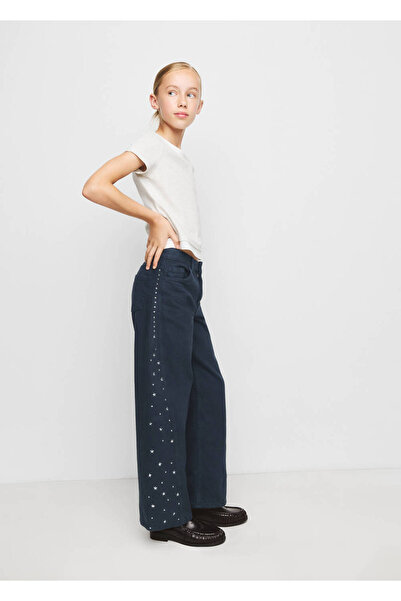 MANGO Kids Strass taşlı yıldızlı wide leg jean