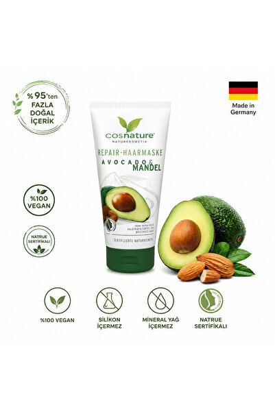 Cosnature ®   قناع إصلاح الشعر بخلاصة الأفوكادو واللوز العضوي النباتي 100 مل ...