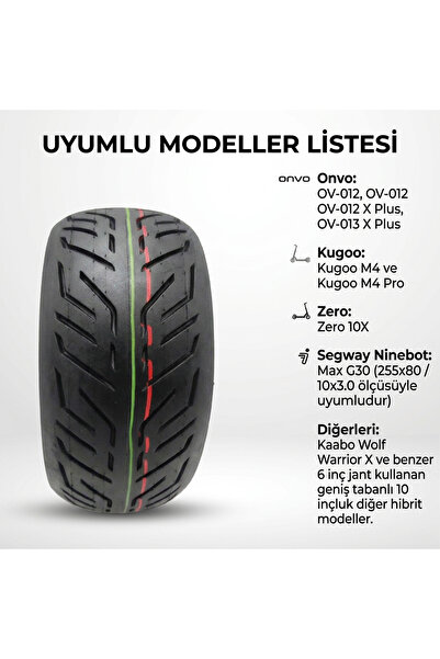 bisiklet dünyam Scooter Jelli Patlamaz Lastik Tubeless - 10 İnç (Ov 12-12xplus-13 / RX4 / G3 / N65 ... Uyumlu)