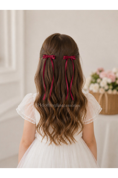 SHClothing accessories Burgundy Satin Bow 2-Piece Clip-On Buckle