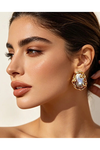 ayoljewelry Pearl Gold Steel Earrings