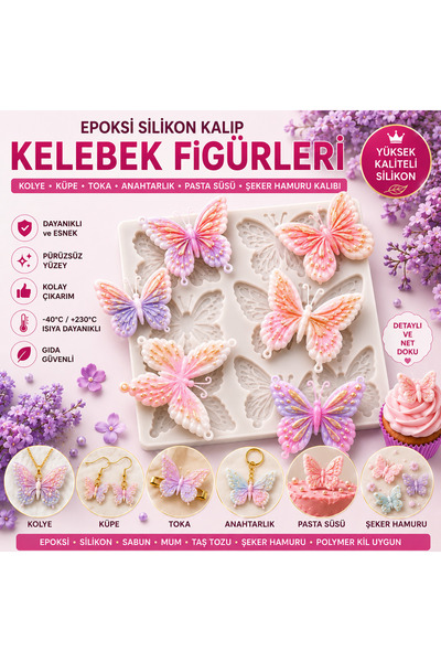 Şenhomee Epoksi Silikon Kolye Küpe Toka Anahtarlık çoklu Kalıp Kelebek Figürleri