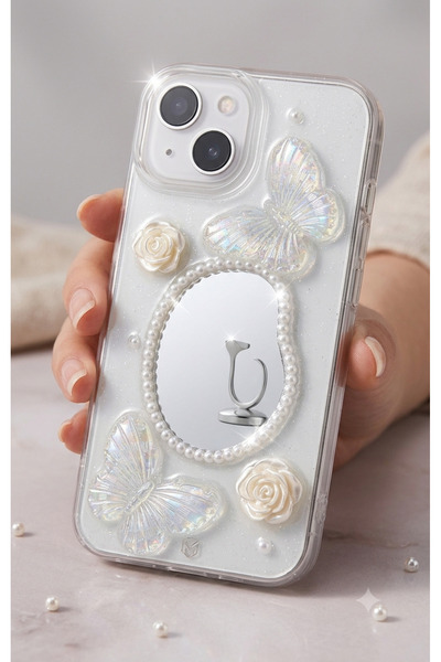 Go Aksesuar Iphone 13 - 14 - 15 Uyumlu Aynalı Kelebek Model Silikon Kılıf