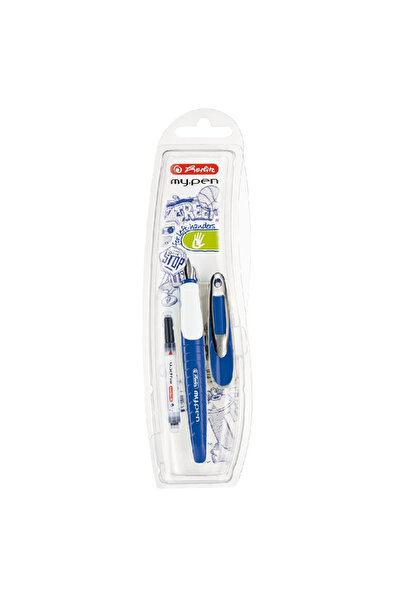 Herlitz Stilou my.pen penita L pentru stangaci, albastru/alb, blister