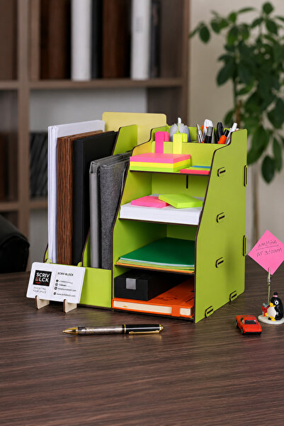 Cetinshop Document Rack Wooden Organizer Table Top Organizer Green