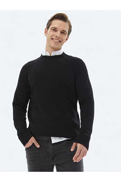 Kip Black Crew Neck Patterned Knitwear Sweater