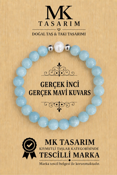 MK tasarım الكوارتز الأزرق الحقيقي - سوار من اللؤلؤ - MKT.1.101.31 - سوار مري...