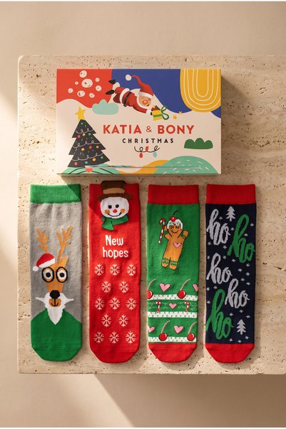Katia&Bony Unisex 4'lü Paket Yılbaşı Kutulu Soket Çorap