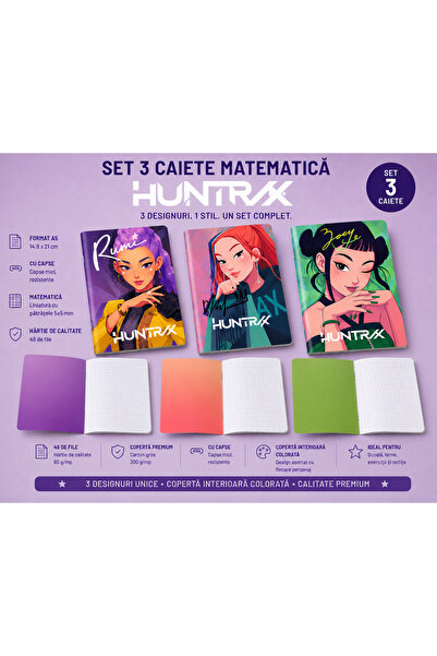 Ingift Set 3 Caiete Matematica A5 Huntrix - 48 File, Hartie 80 g/mp, Coperta ...