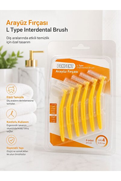 PAKDENT Interface Brush L Type 0.70mm No:4 Yellow 6 Li