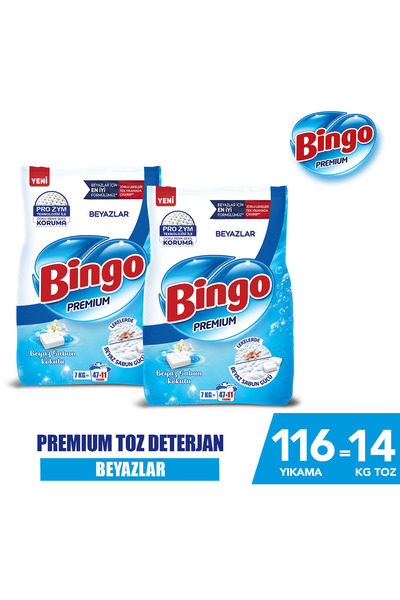 Bingo Premium Toz Çamaşır Deterjanı 7 Kg Beyaz 2'li