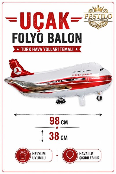 FESTİLO بالون طائرة من الفويل باللون الأحمر والأبيض متوافق مع الهيليوم مقاس 9...