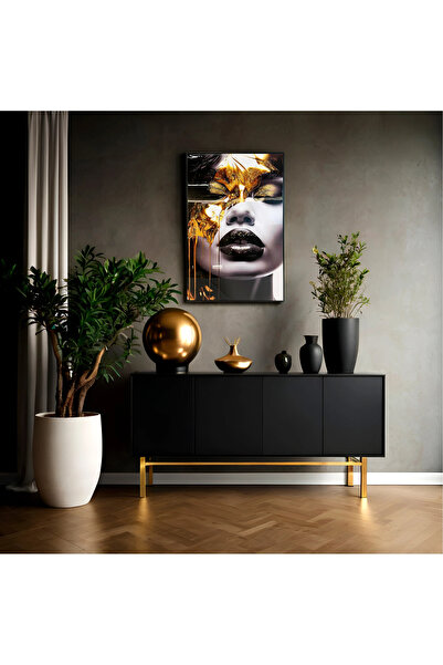 MallDeco Tablou Canvas, model Glam Gold, Finisaj Lucios cu Decor Acrilic Reli...